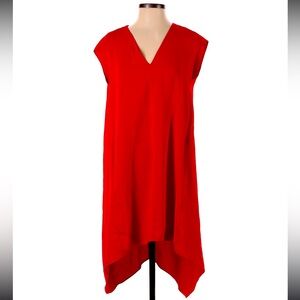 Rachel by Rachel Roy Sleeveless High Low V-Neck Shift Dress, Red Orange, Size M